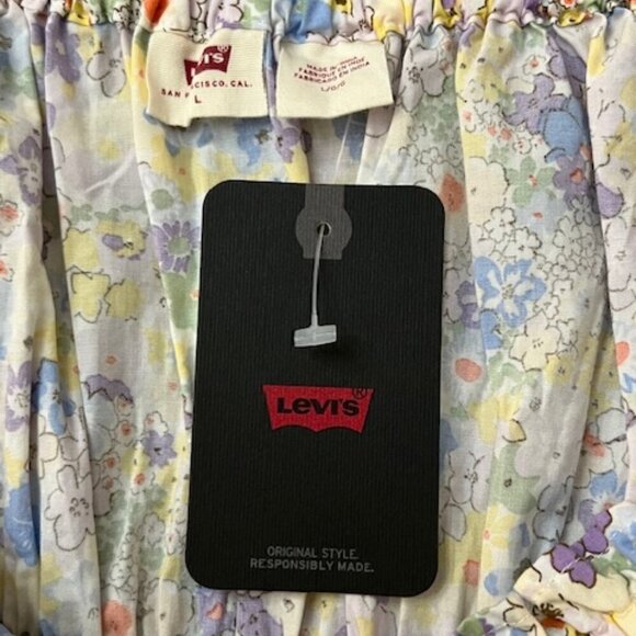 Levi's Verenne Floral Mini Dress Puff Sleeves Off The Shoulder Size L - Picture 5 of 6